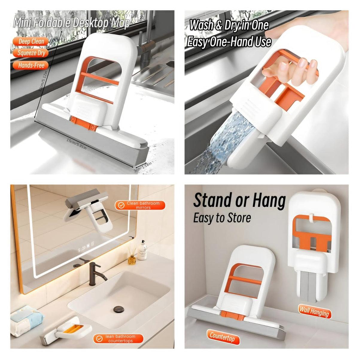 Foldable Mini Mop – Portable Desktop Wet & Dry Cleaning Mop (Self Squeezing)